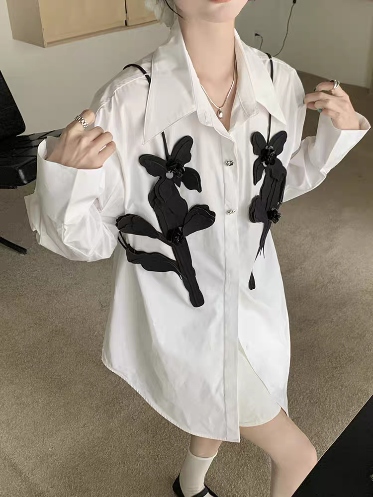 Oversized fit Butterfly Applique Shirt Dress