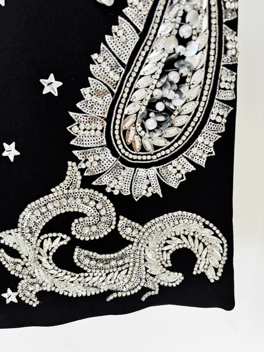 Paisley Sequined Embroidred Turtle Neck Crop Top & Skirt Coord Set