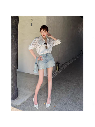 Embroidered Beads Oversized fit Shirt Dress