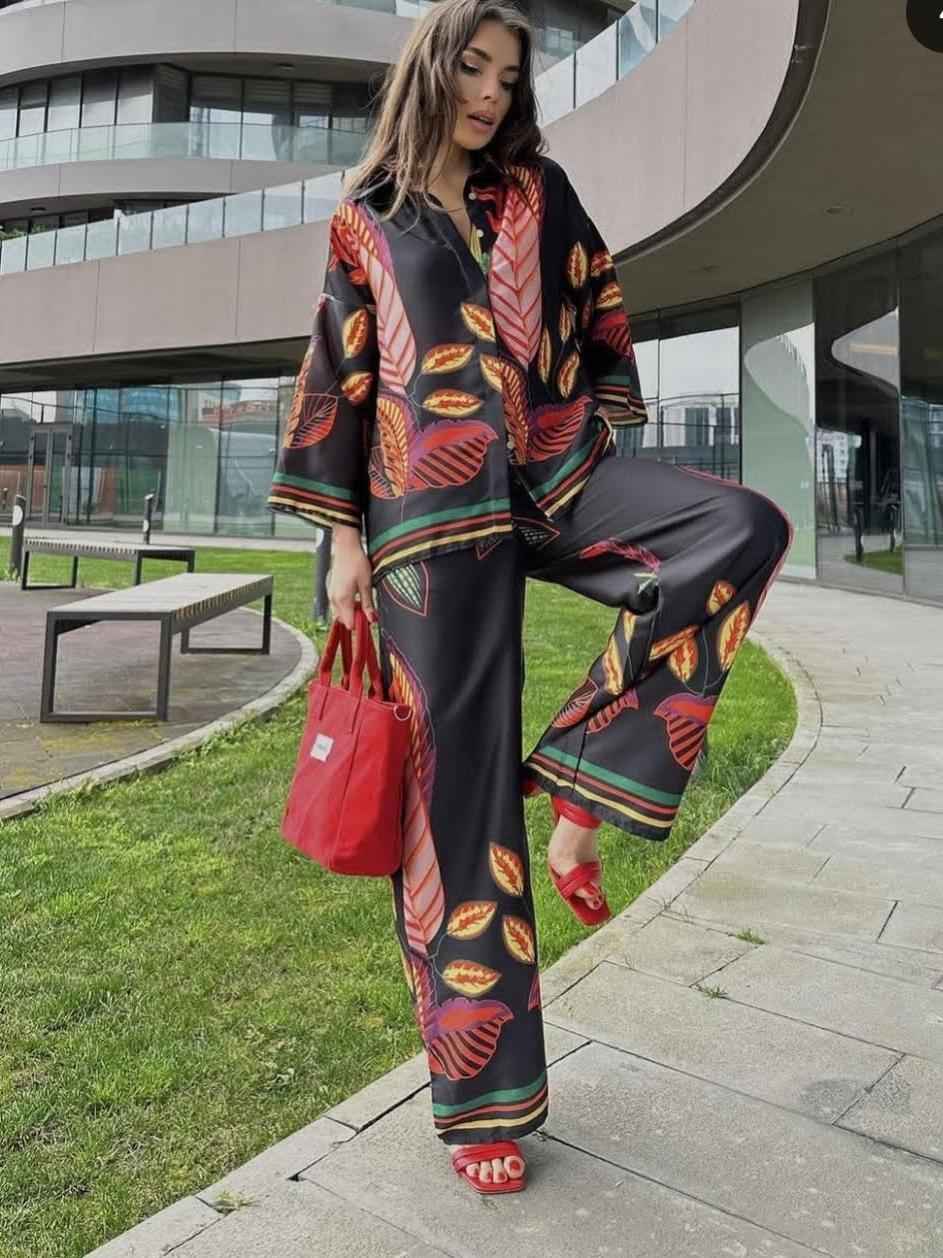 Abstract Print Shirt & Pants Coord Set
