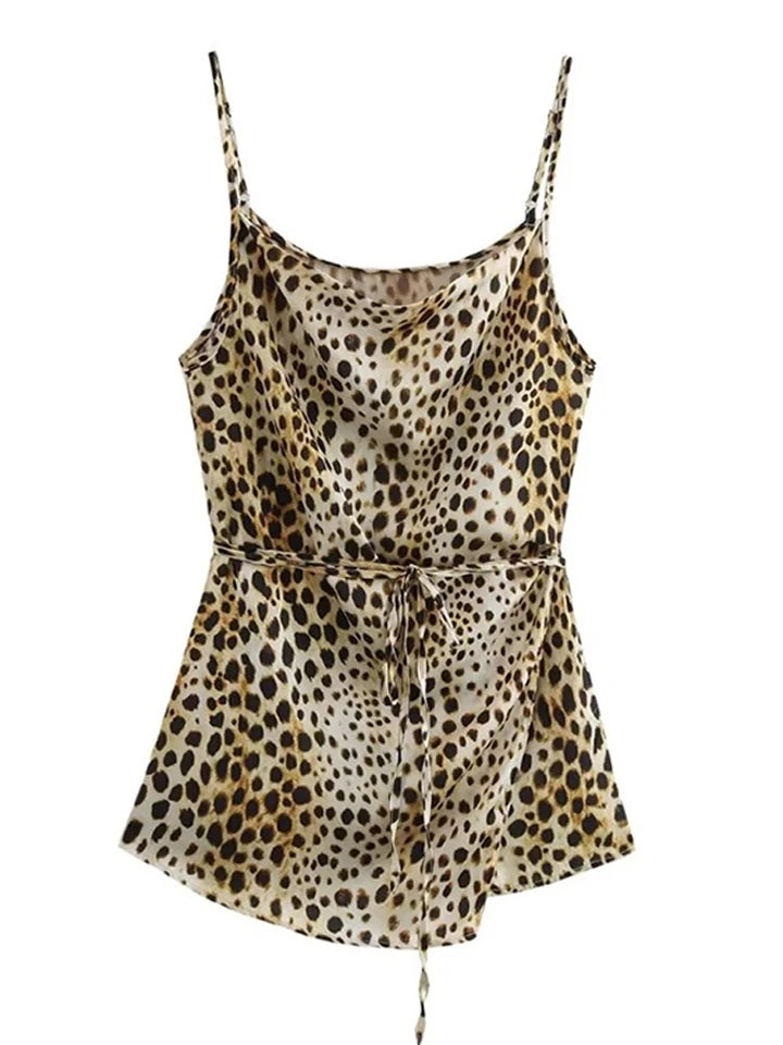 Animal Print Spaghetti Strap Cami Top & Wide Leg Pants Coord Set