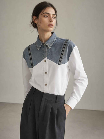 Cotton Shirt with Denim Patch