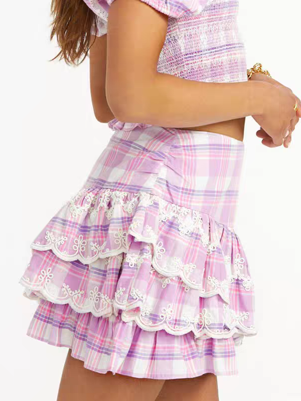 Plaid Ruffle Pleated Short Skirt