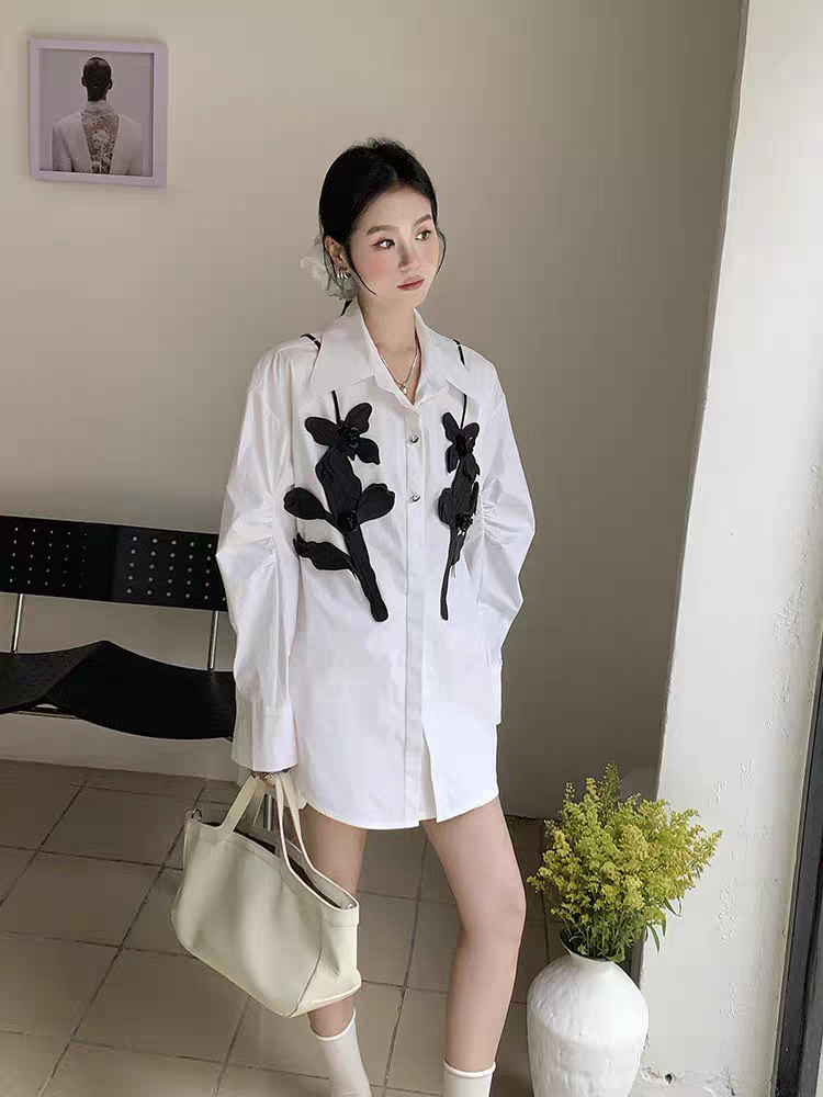 Oversized fit Butterfly Applique Shirt Dress