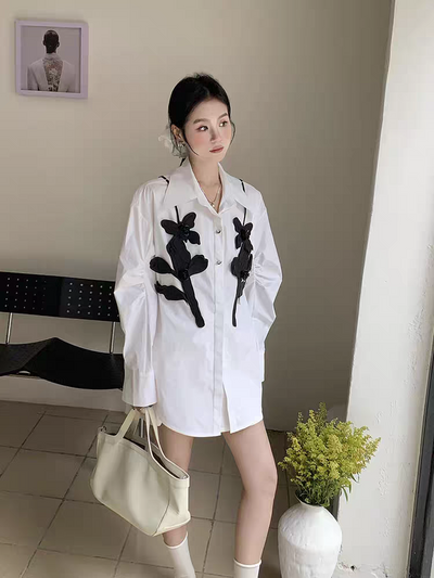 Oversized fit Butterfly Applique Shirt Dress