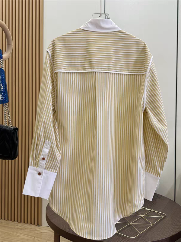 Beige Striped Shirt Dress with Pockets