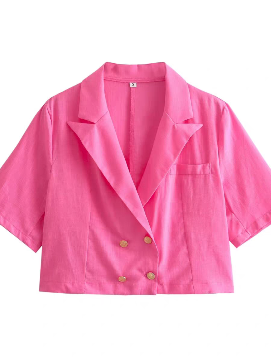 Pink Lapel Collar Crop Top