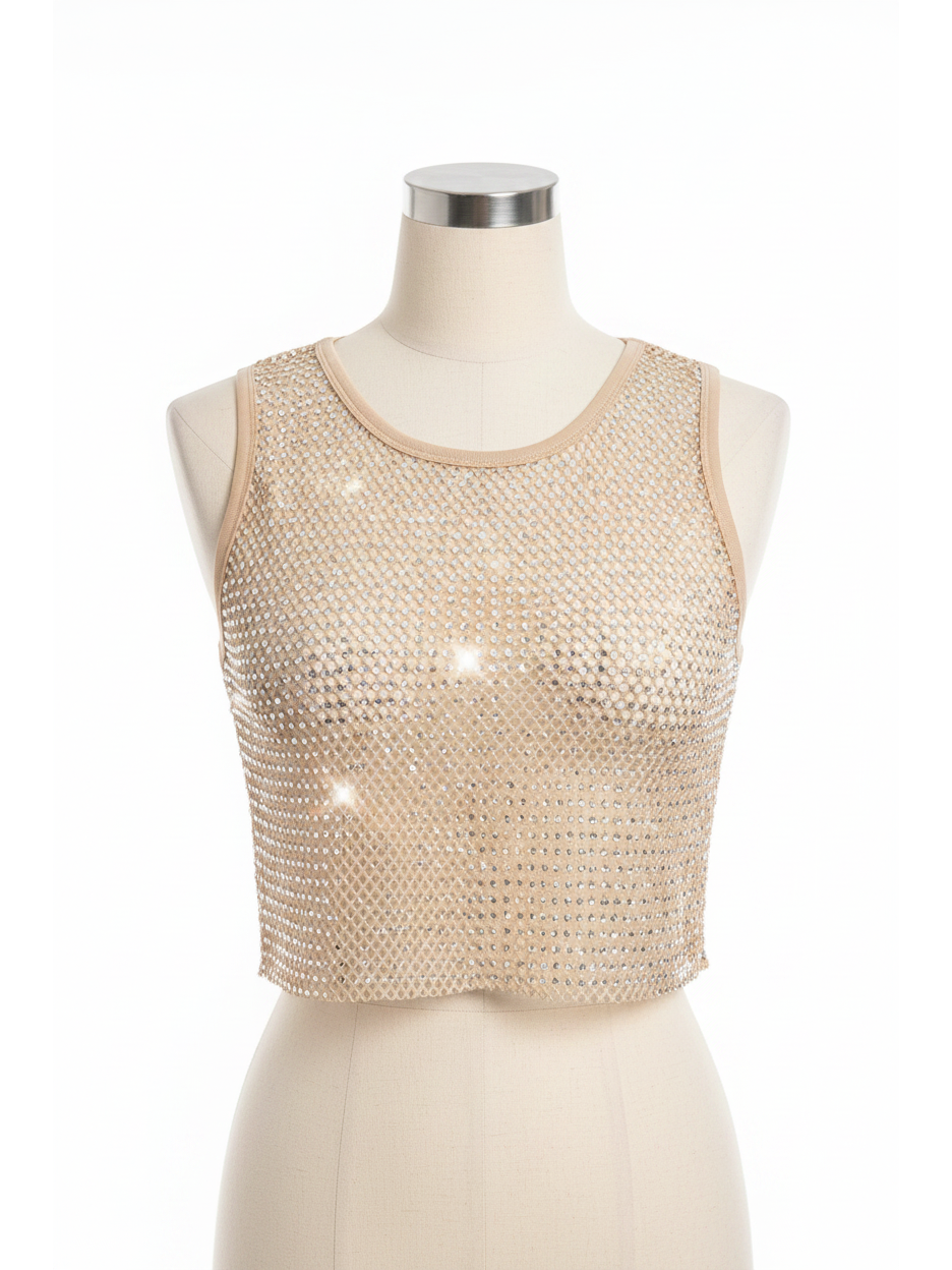 Sleeveless rhinstone Crop Tank Top