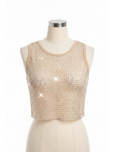 Sleeveless rhinstone Crop Tank Top