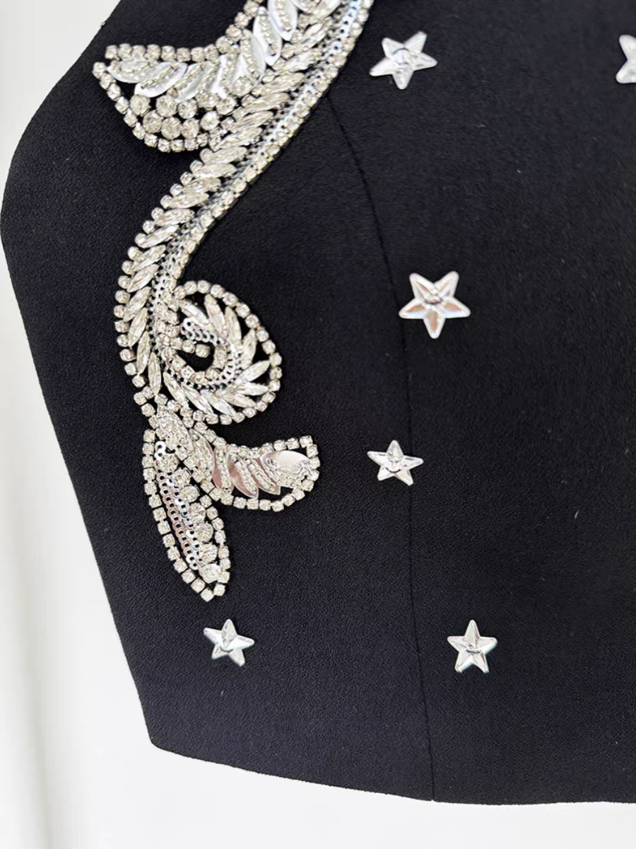 Paisley Sequined Embroidred Turtle Neck Crop Top & Skirt Coord Set