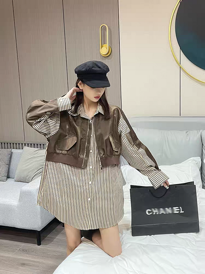 Oversized fit Shirt Dress with Attached Jacket