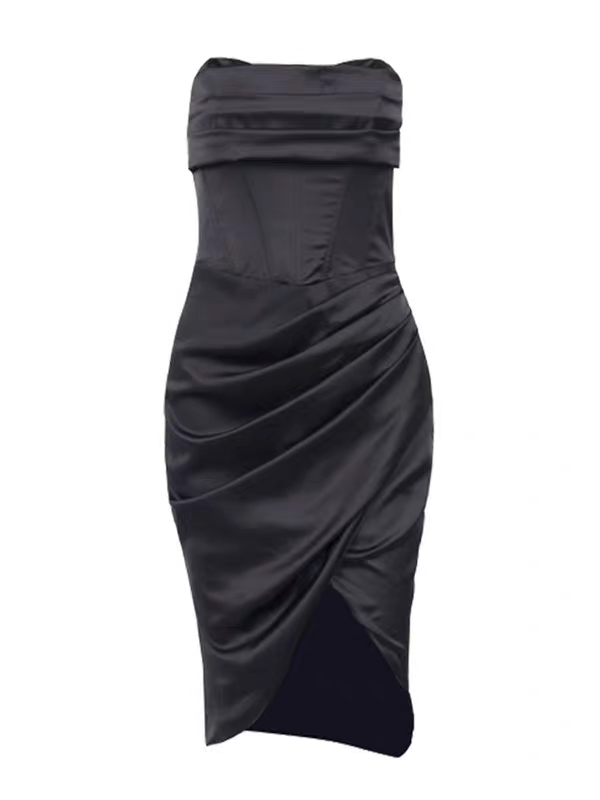 Black Tube Slit Short Dress
