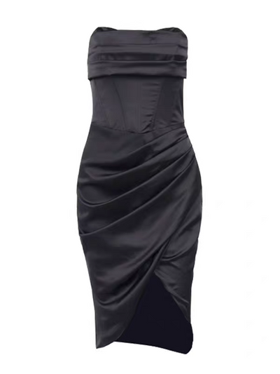 Black Tube Slit Short Dress