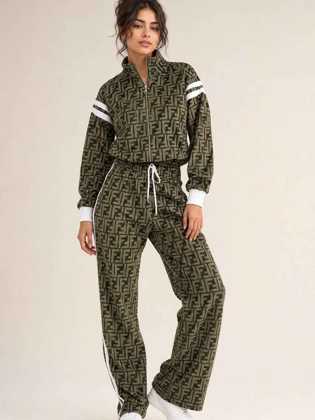 Velvet Long Sleeves Zipper Coat & Pant Coord Set