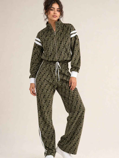 Velvet Long Sleeves Zipper Coat & Pant Coord Set