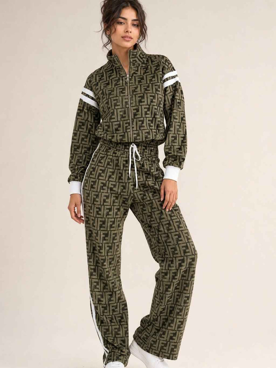 Velvet Long Sleeves Zipper Coat & Pant Coord Set