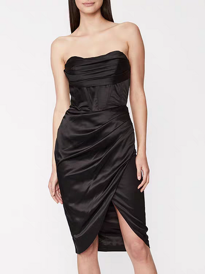 Black Tube Slit Short Dress
