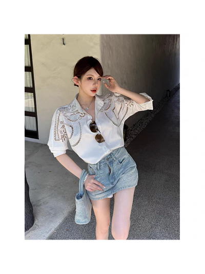 Embroidered Beads Oversized fit Shirt Dress