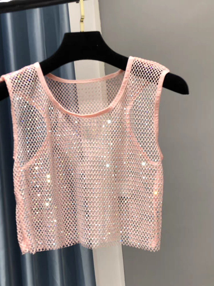 Sleeveless rhinstone Crop Tank Top