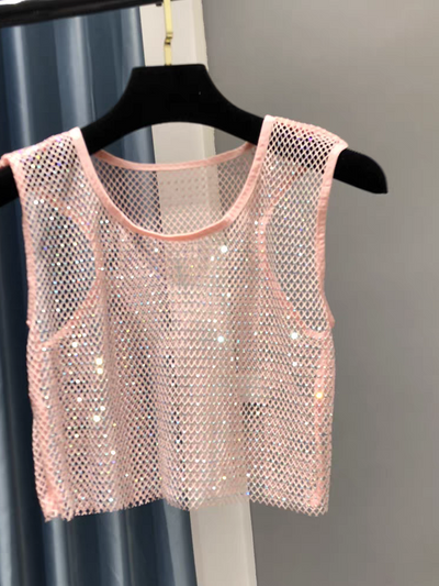 Sleeveless rhinstone Crop Tank Top