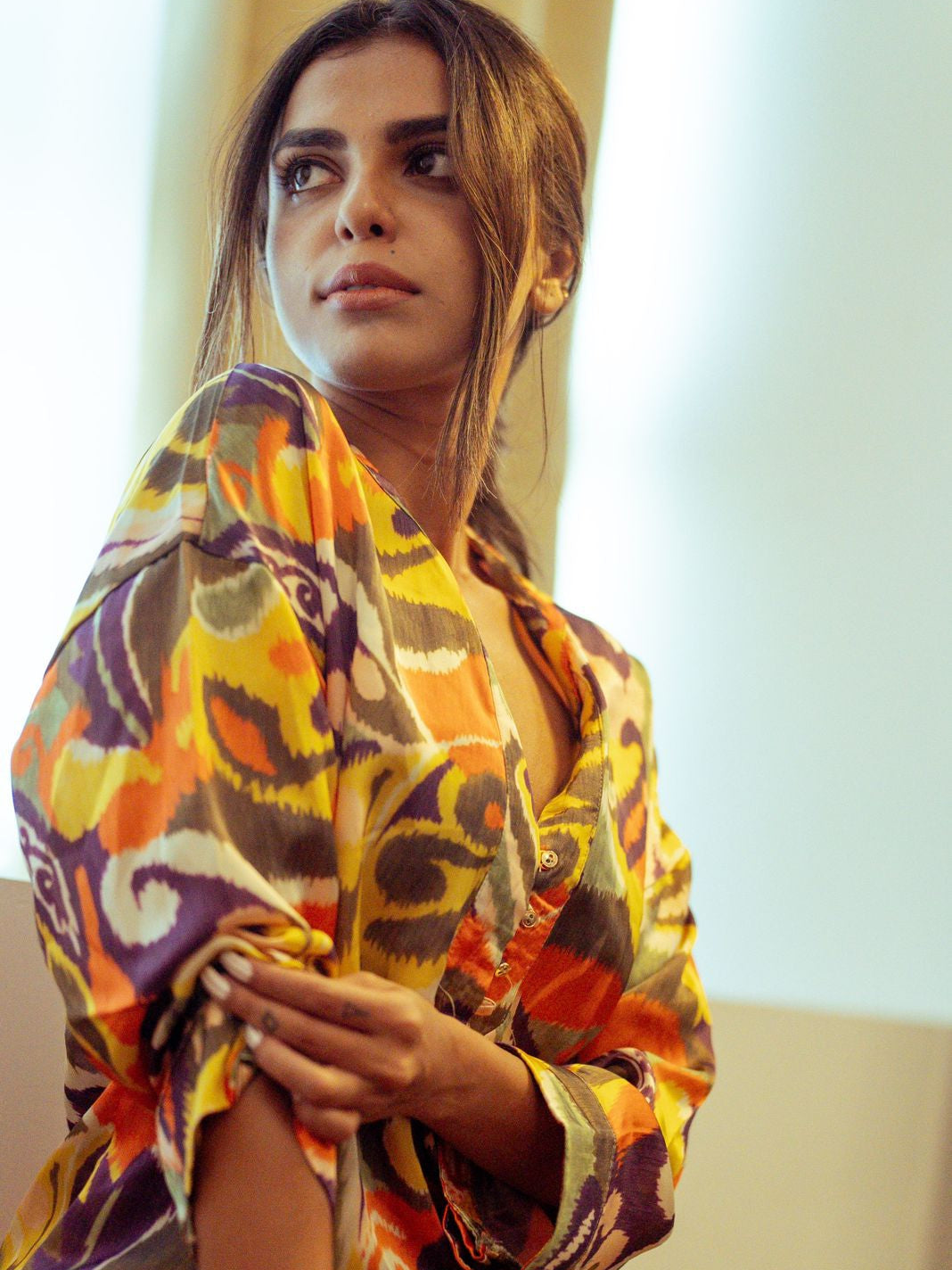 Abstract Print Shirt & Wide Leg Pants Coord Set