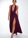 Lamer Halterneck Ruched Slit Maxi Dress