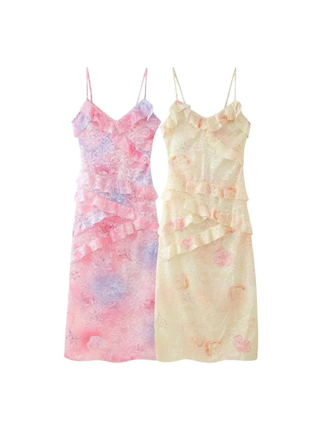 Lora Spaghetti Strap Ruffle Maxi Dress