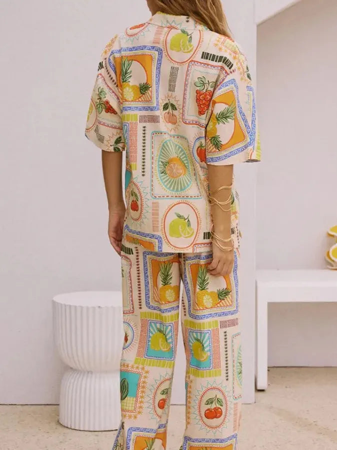 Summer Cabbana Grape Print Shirt & Pants Coord Set