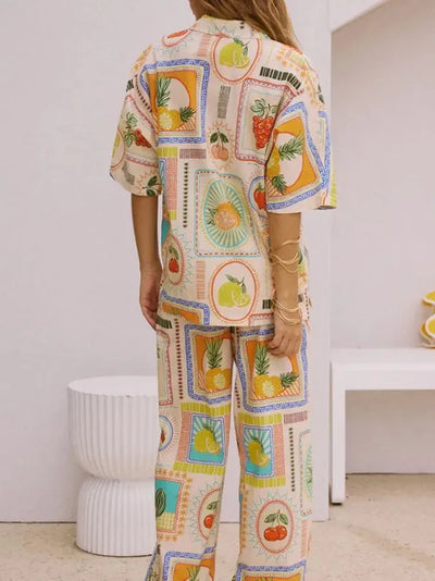 Summer Cabbana Grape Print Shirt & Pants Coord Set