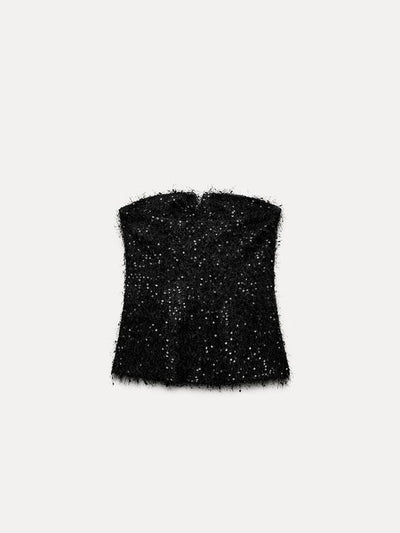 Bandeau Tube Sequins Vest Coat Top