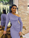 One Shoulder Shimmer Ruched Full Sleeves Maxi Dress