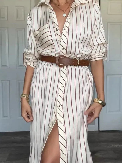Striped Belted Midi Shirt Dress