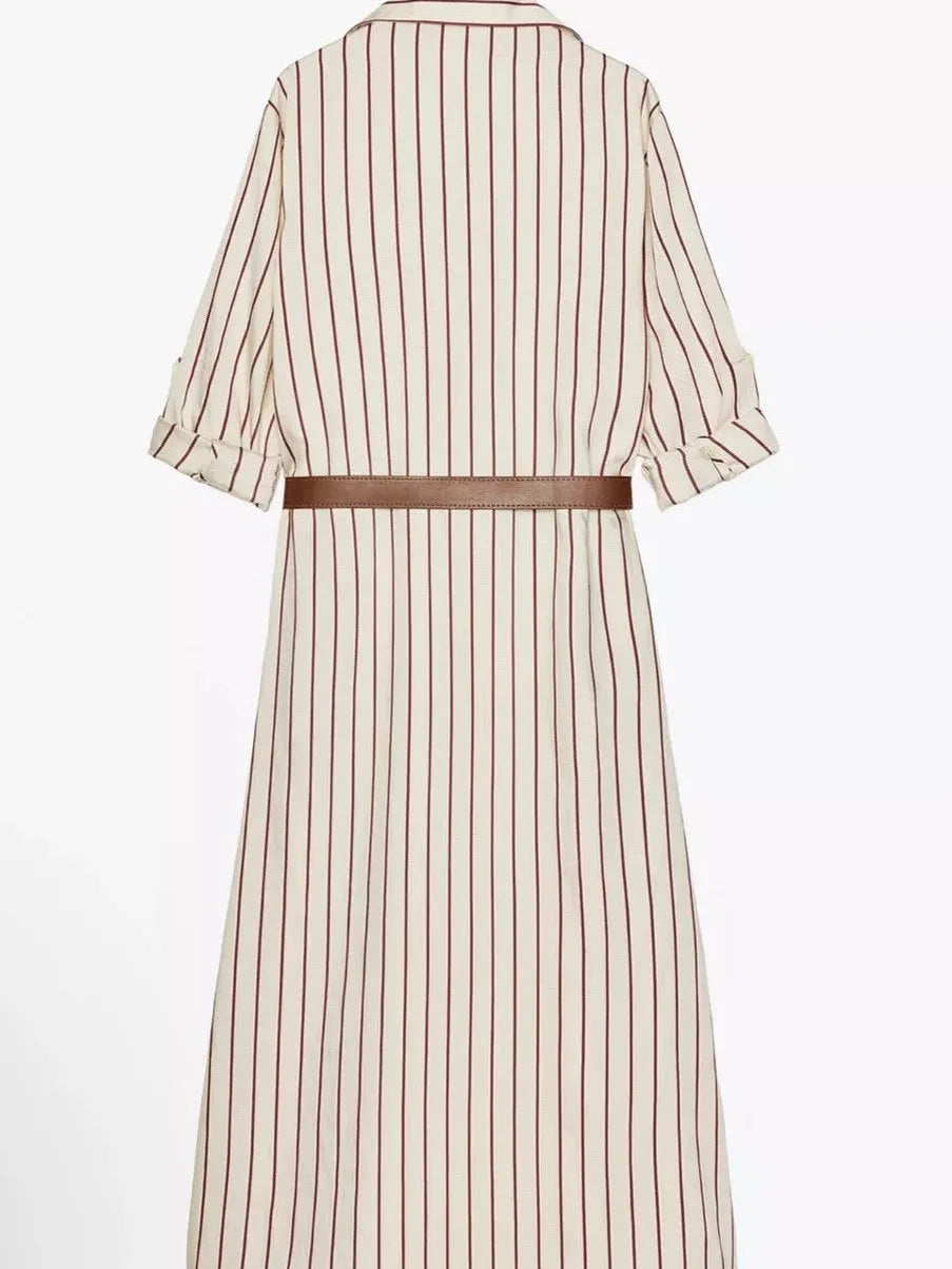 Striped Belted Midi Shirt Dress