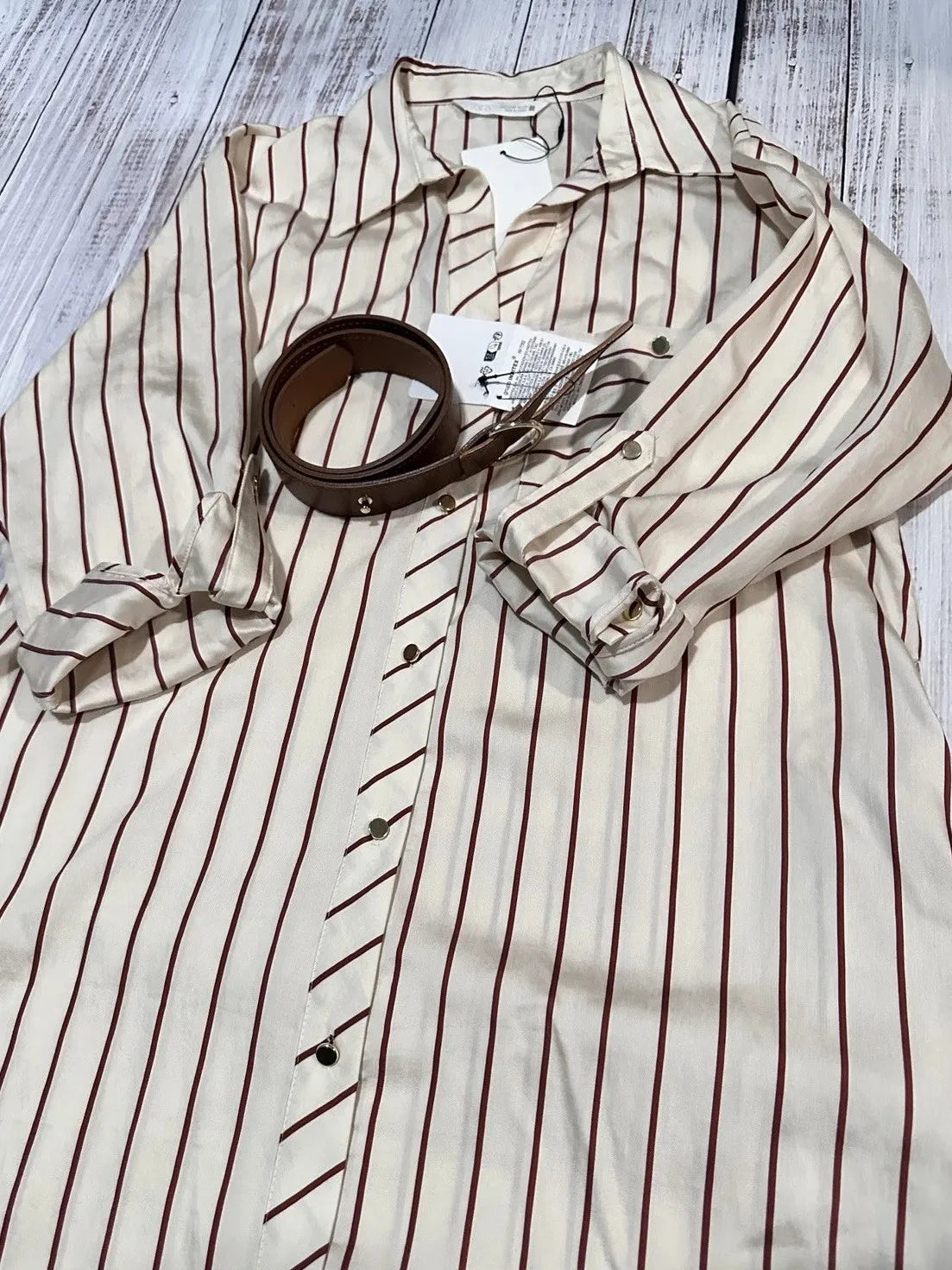 Striped Belted Midi Shirt Dress