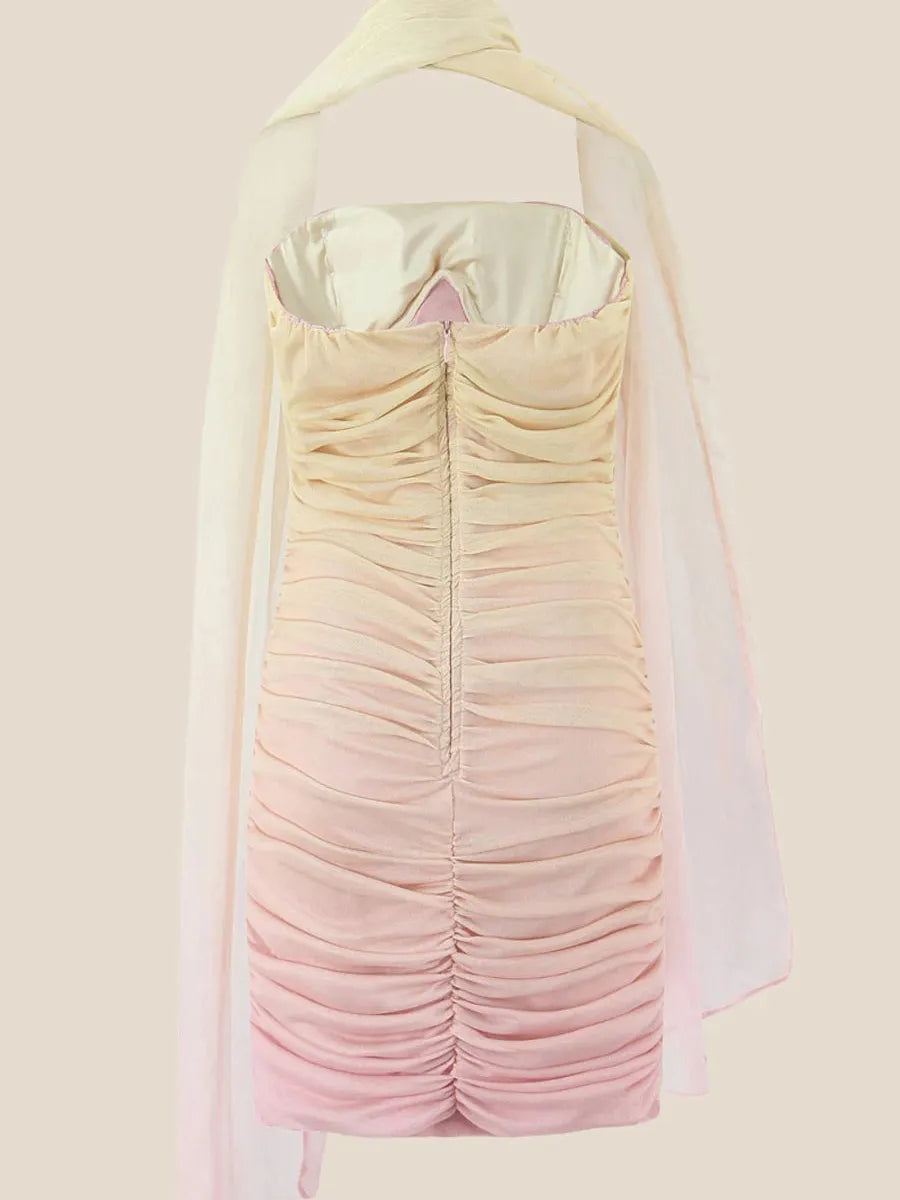 Gradient Short Tube Backless Dress with Scarf