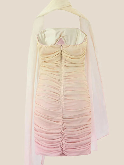Gradient Short Tube Backless Dress with Scarf
