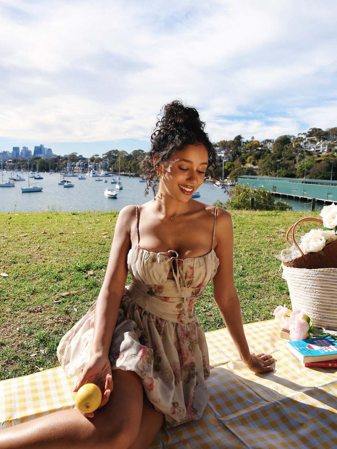 Floral Print Spaghetti Strap Mini Balloon Dress