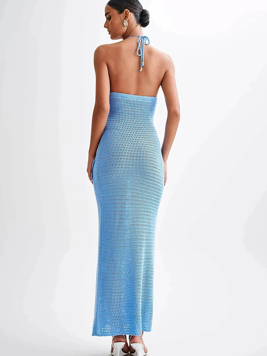 Crochet Applique Halterneck Cutout Maxi Dress