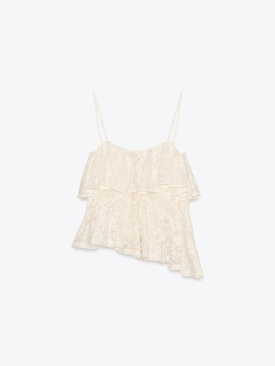 Asymmetric Lace Ruffle Top
