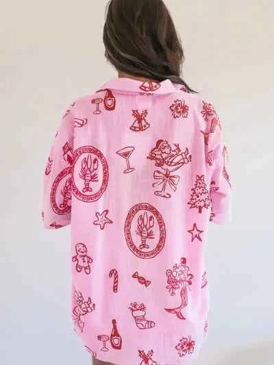 Mermaid Motif Relaxed Shirt & Shorts Set