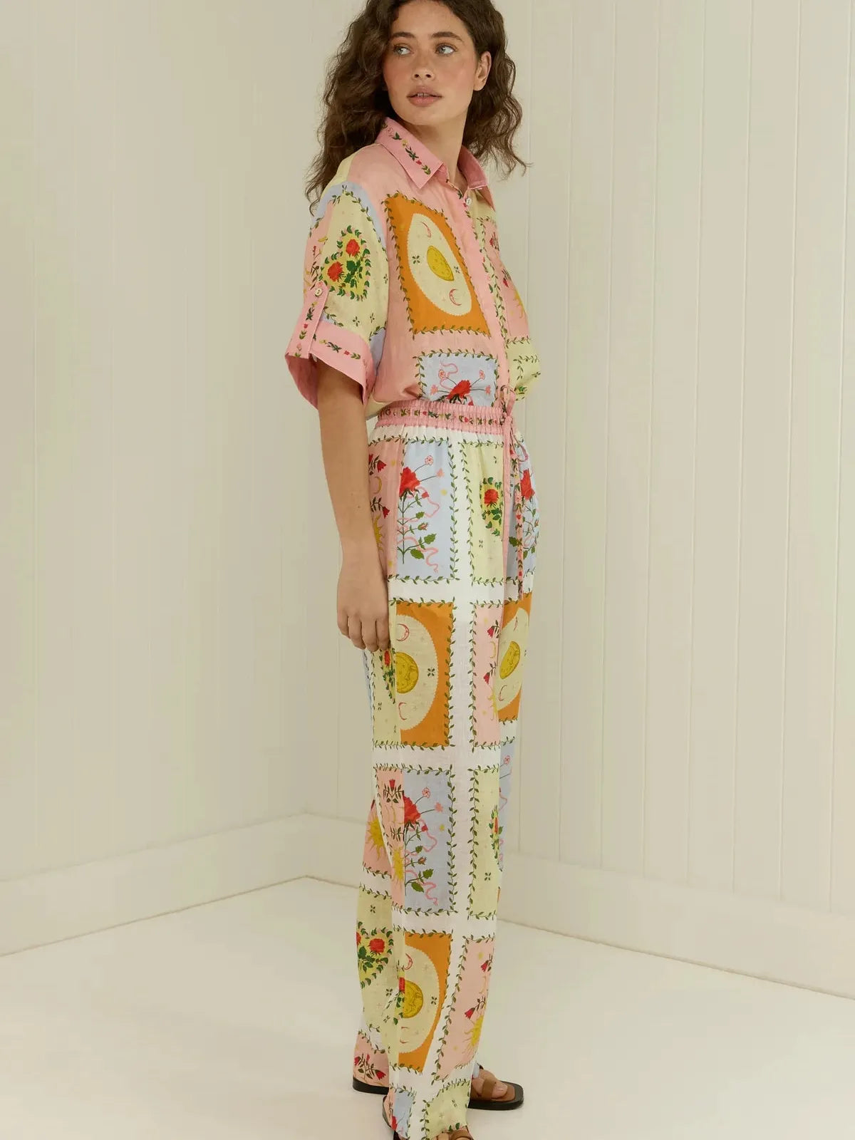 Sun/ Moon Tile Print Shirt & pants Coord Set