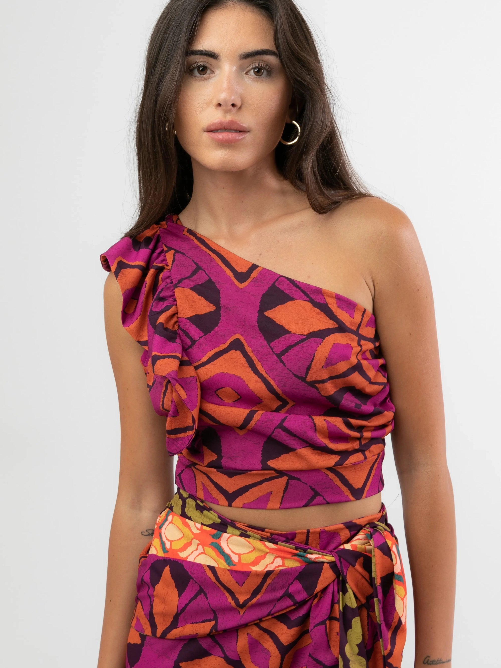 One shoulder top ruffle top