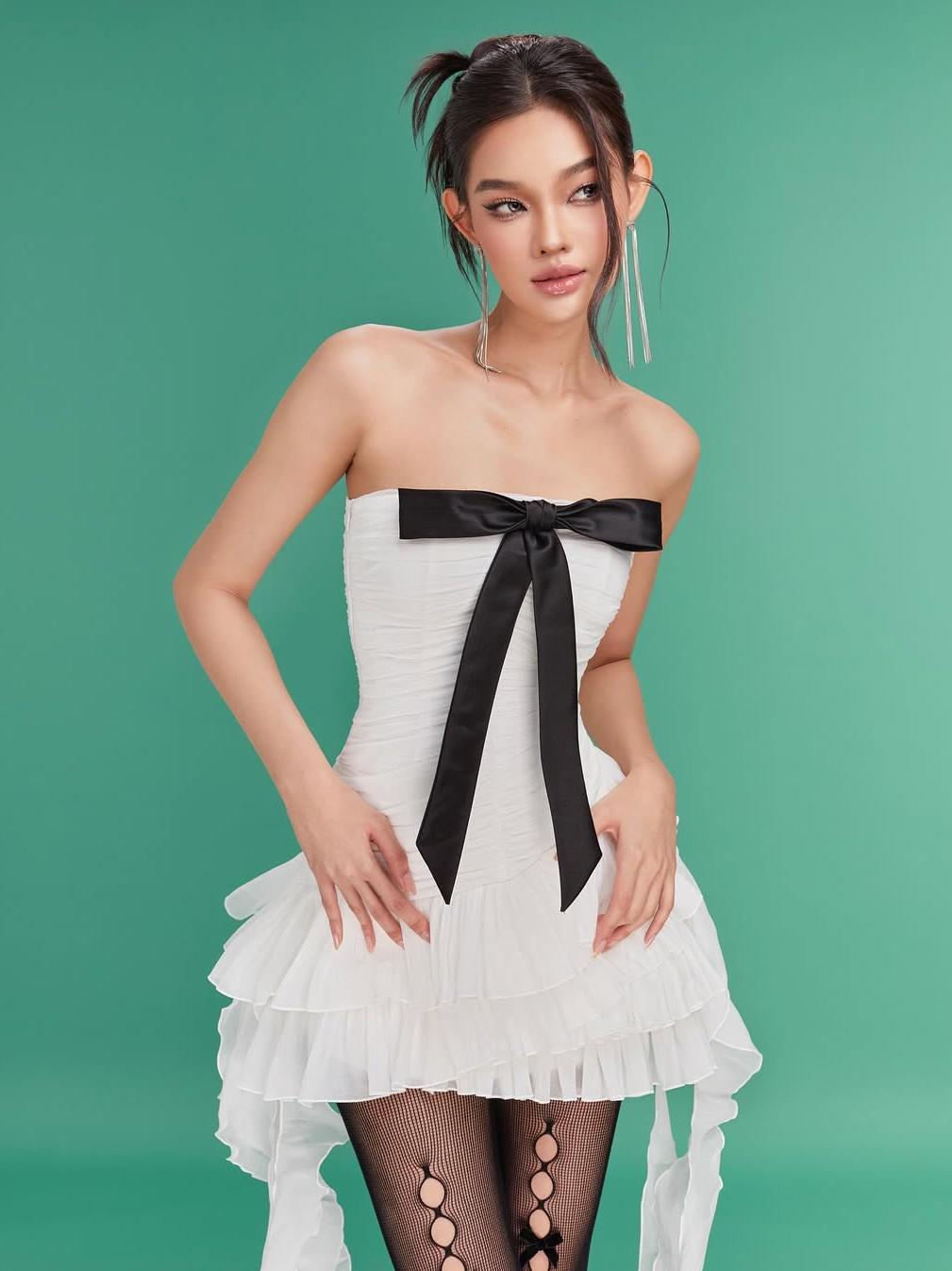Carnival Bow Tied Frill Tube Short Dress