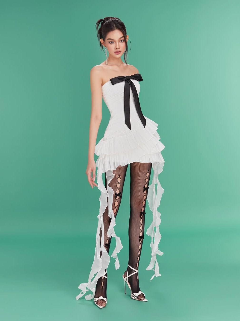 Carnival Bow Tied Frill Tube Short Dress