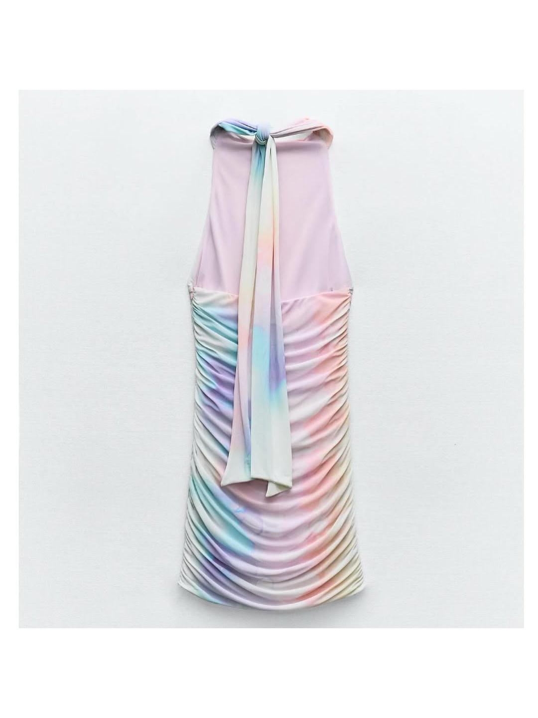 Tie Dye Print Halterneck Backless Dress
