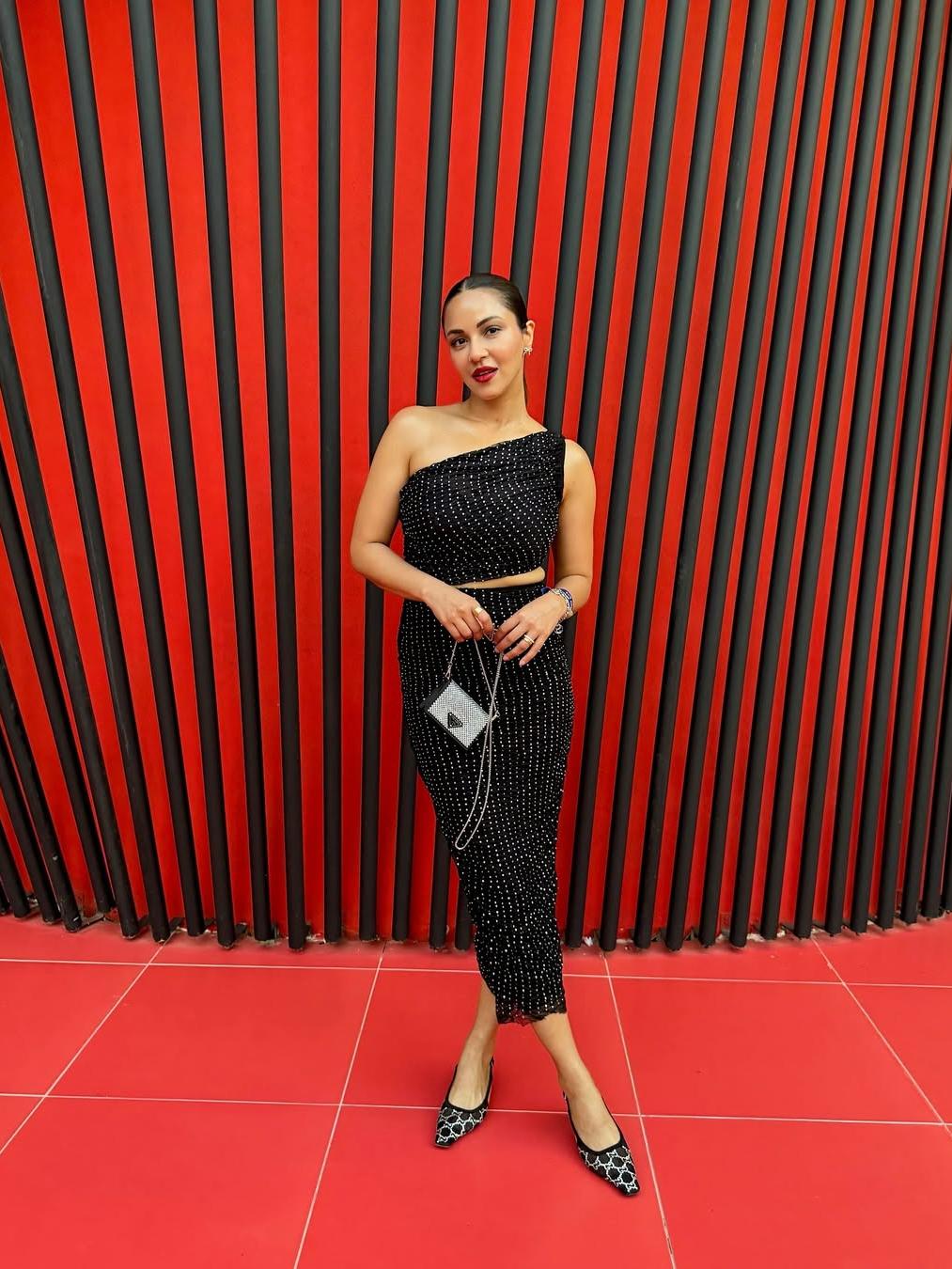 Rhinestone Ruched Long Skirt & One Shoulder Top Coord Set