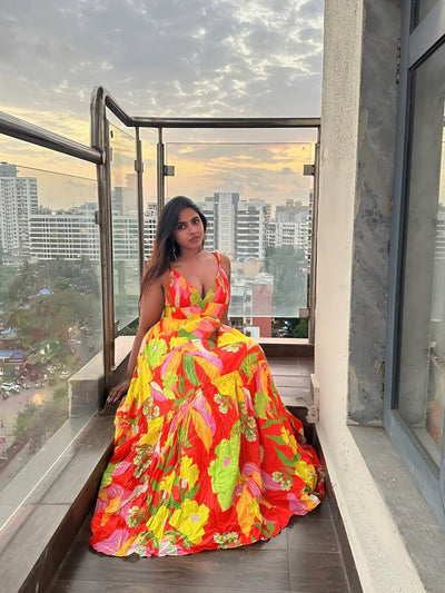 Floral Print Spaghetti Strap Backless Maxi Dress