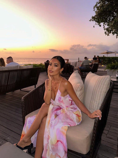 Floral Print Ruffle Frill Maxi Dress