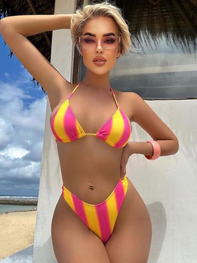 Halterneck Applique 3 Piece Bikini Swimsuit Set