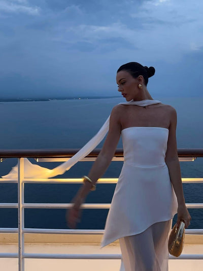 Sofia High Slit Asymmetric Tube Maxi Dress with Scarf